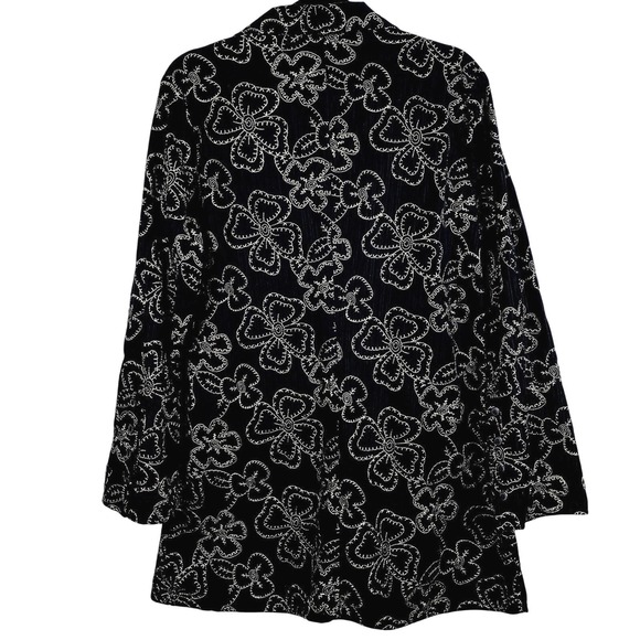 Flax Sz Small Black Embroidered Jacket Lagenlook Long Sleeve Pockets Minimalist - Picture 2 of 4